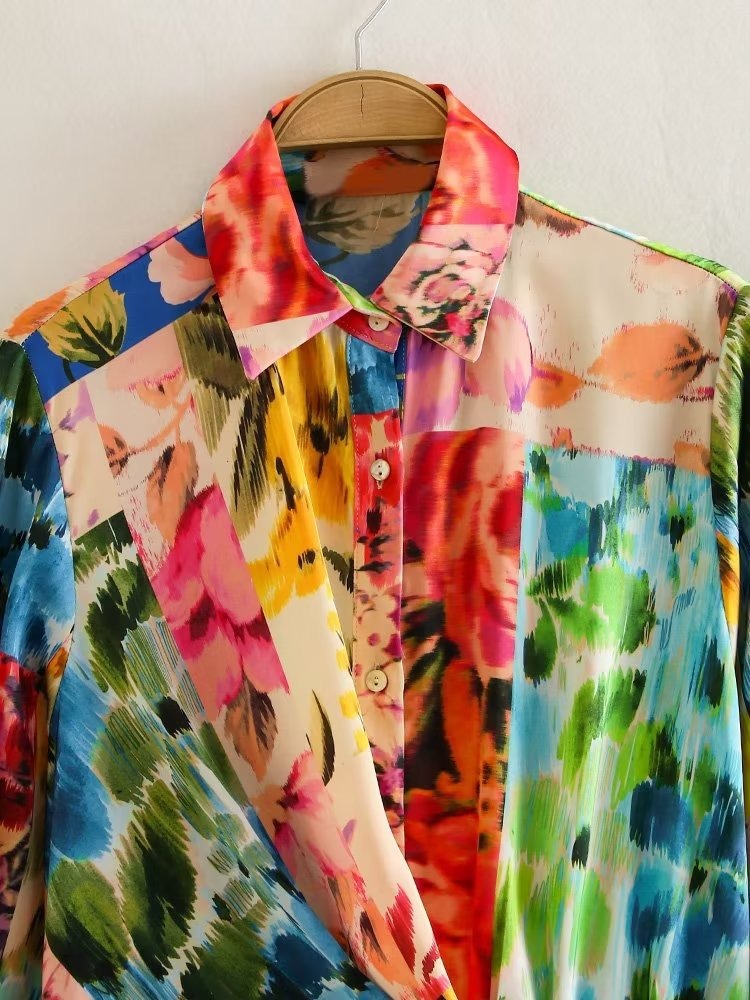 Women's Floral Rainbow Paint Print Wrap Tie Playsuit
