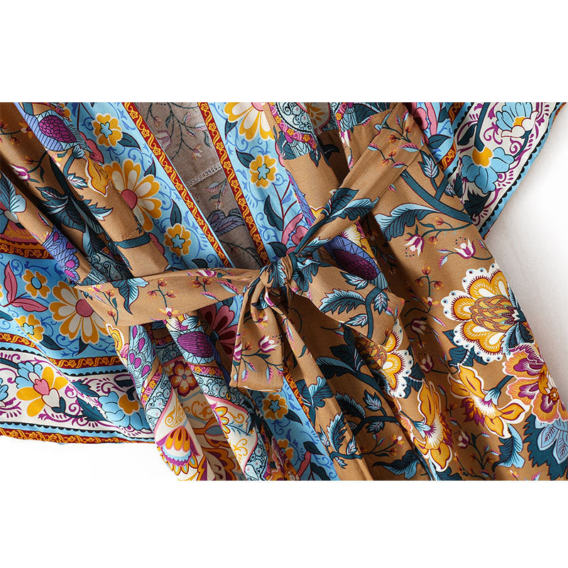 Women's Bohemian Style Floral Print Kimono Robe