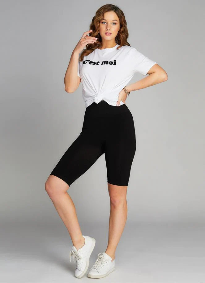 WOMEN'S C'EST MOI HIGH WAISTED BAMBOO LONG SHORTS/ BLACK