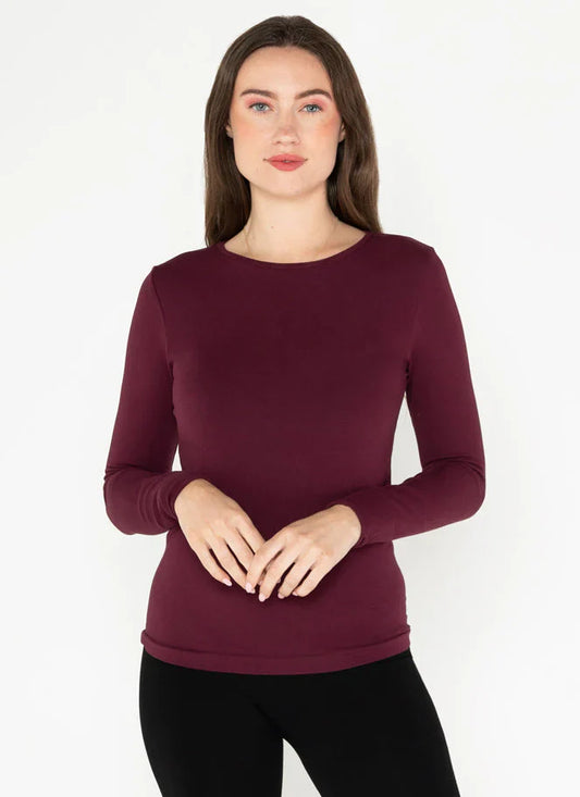 WOMEN'S C'EST MOI BAMBOO LONG SLEEVE CREW NECK TOP/ BORDEAUX