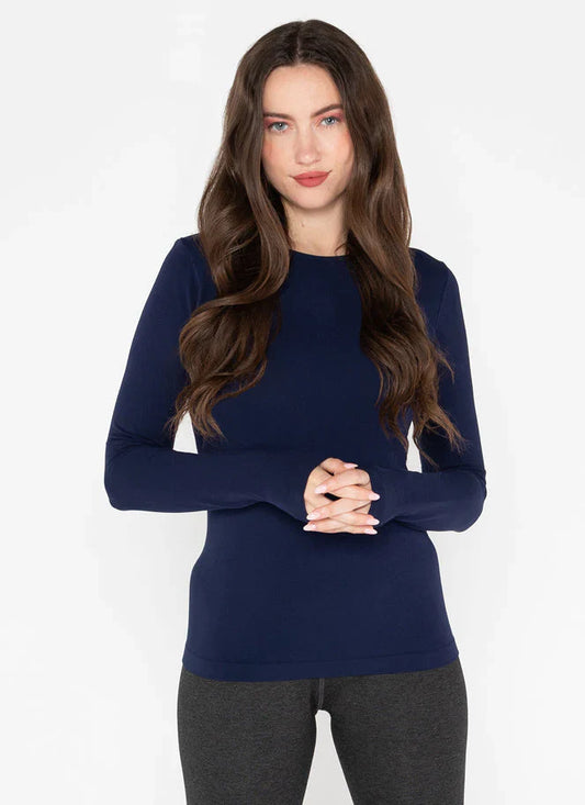 WOMEN'S C'EST MOI BAMBOO LONG SLEEVE CREW NECK TOP/ NAVY