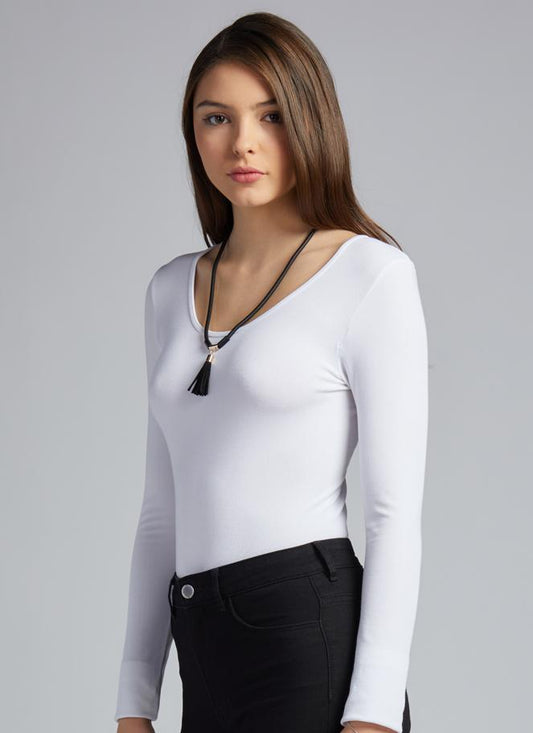 WOMEN'S C'EST MOI BAMBOO SCOOP NECK LONG SLEEVE TOP/WHITE