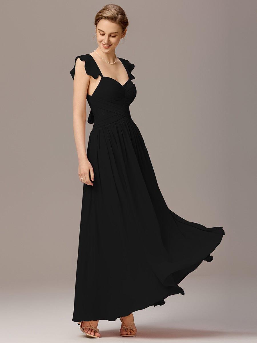 ever BELISSE|Pleated Back-Tie Ruffle Sleeves Maxi Bridesmaid Dress with Lace Details