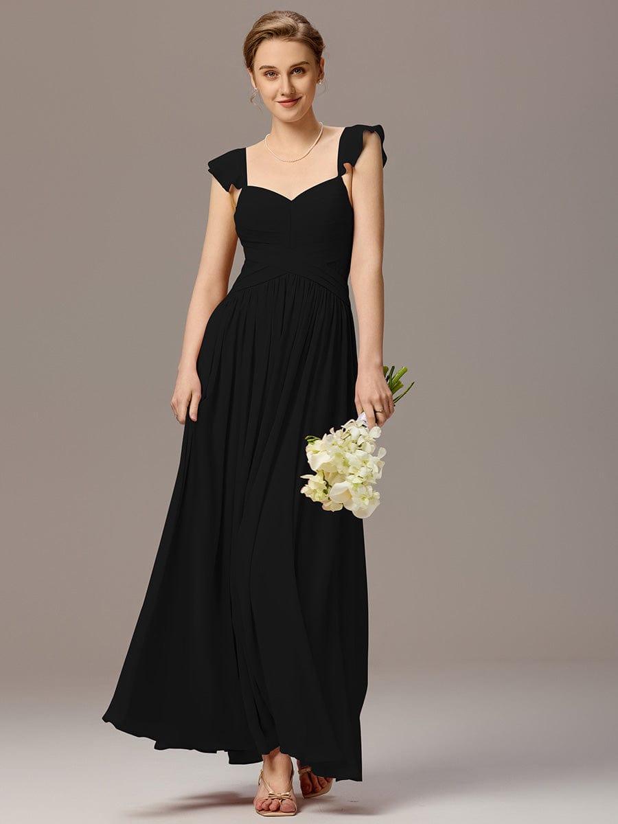 ever BELISSE|Pleated Back-Tie Ruffle Sleeves Maxi Bridesmaid Dress with Lace Details