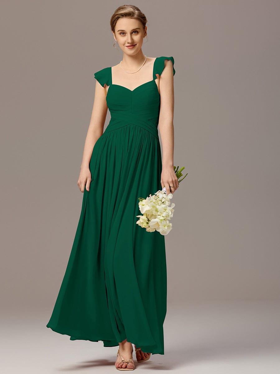 ever BELISSE|Pleated Back-Tie Ruffle Sleeves Maxi Bridesmaid Dress with Lace Details