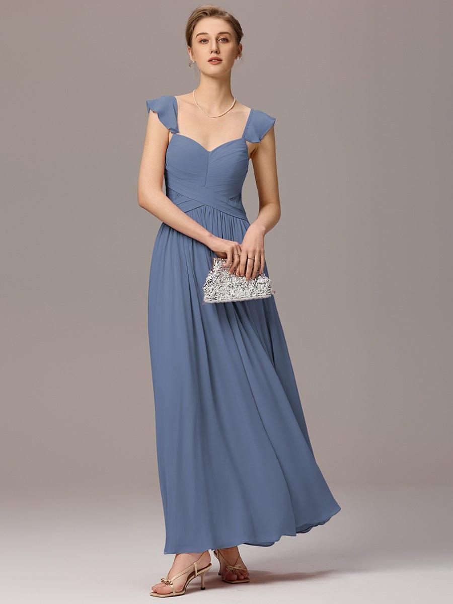 ever BELISSE|Pleated Back-Tie Ruffle Sleeves Maxi Bridesmaid Dress with Lace Details
