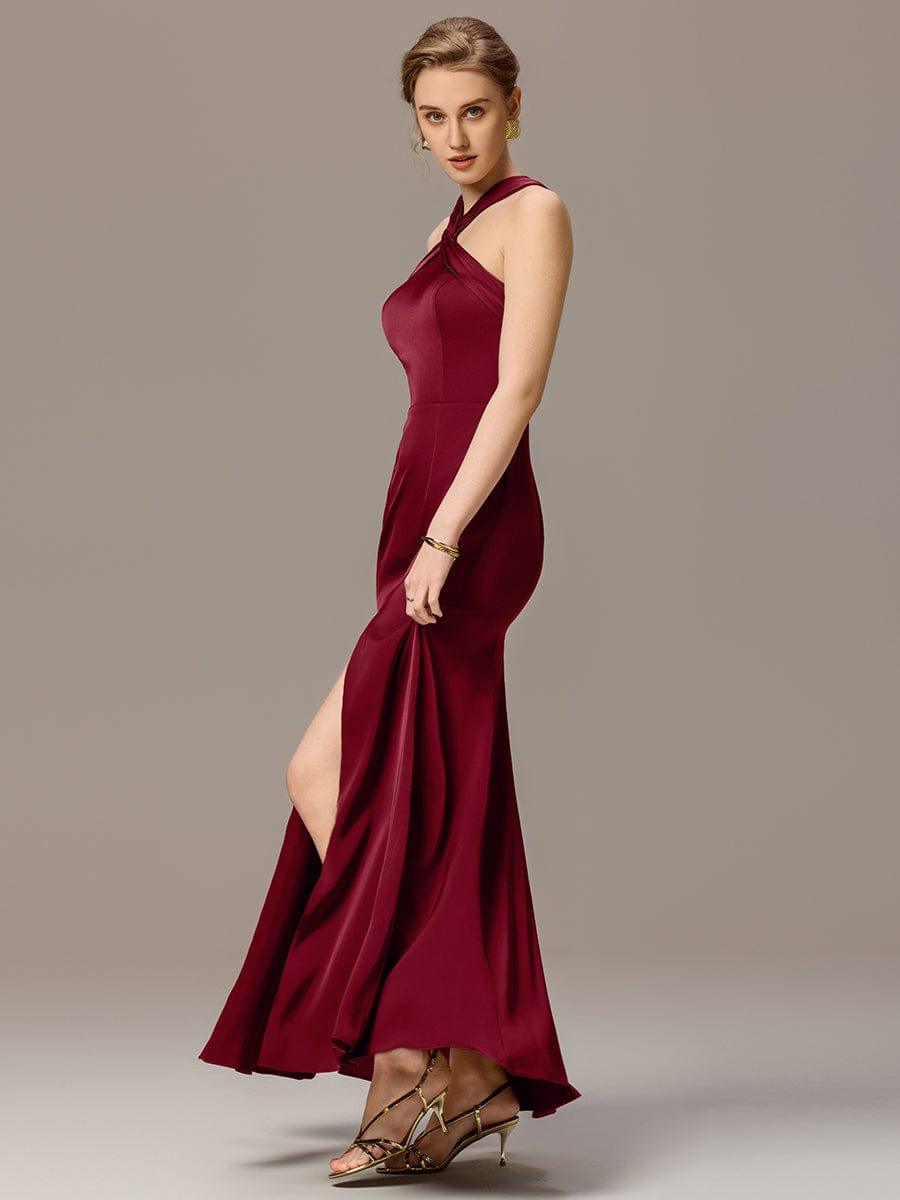 ever BELISSE|Satin Cross Halter Sleeveless Maxi Bridesmaid Dress