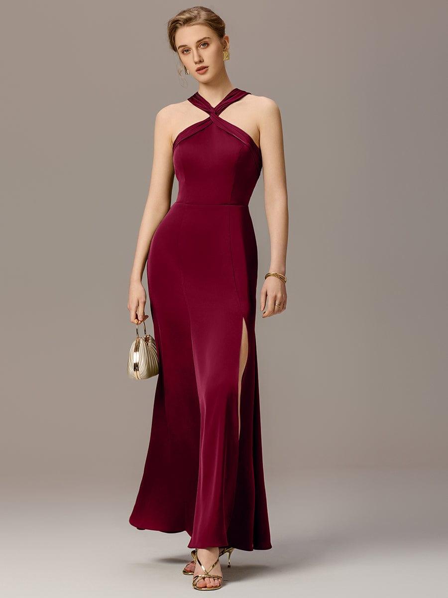 ever BELISSE|Satin Cross Halter Sleeveless Maxi Bridesmaid Dress