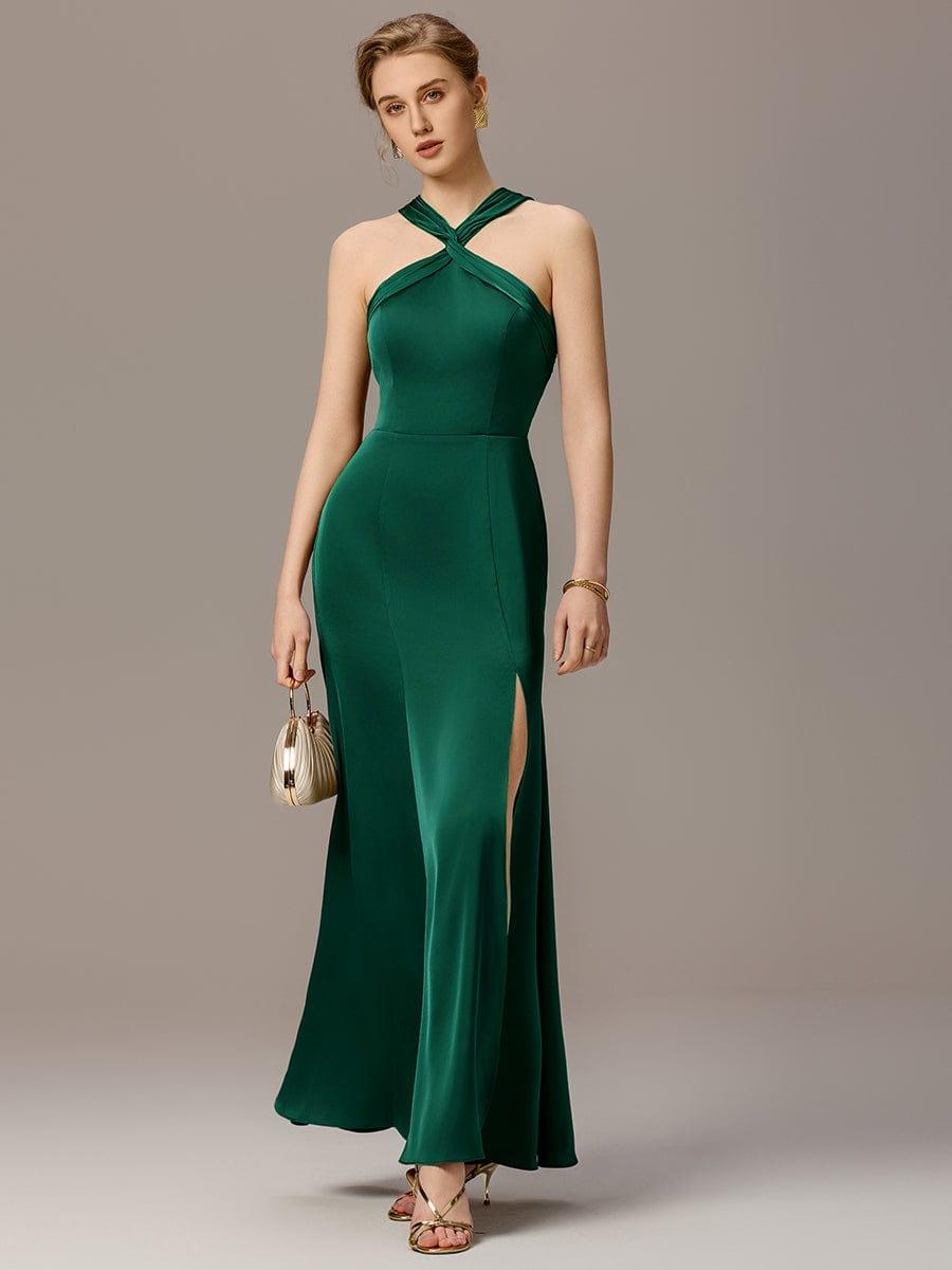 ever BELISSE|Satin Cross Halter Sleeveless Maxi Bridesmaid Dress