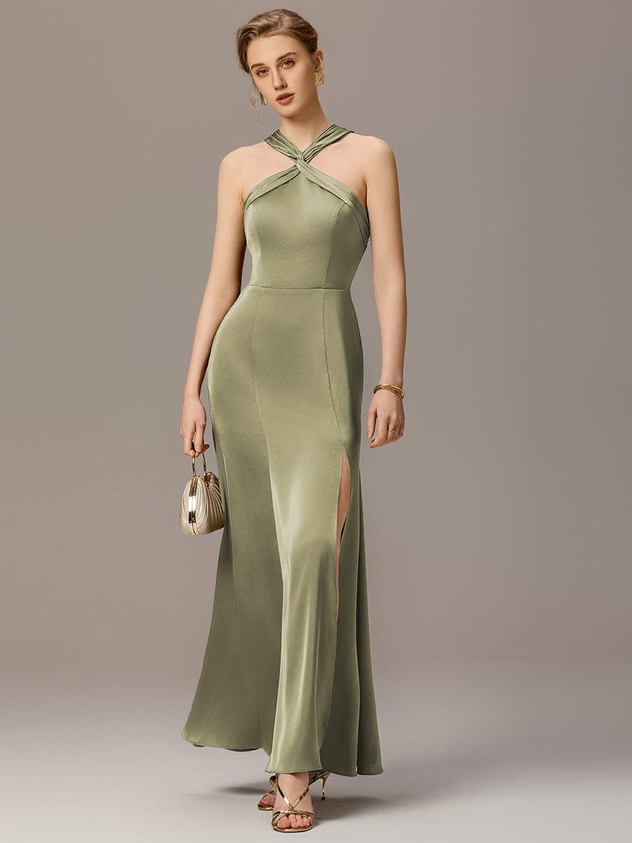 ever BELISSE|Satin Cross Halter Sleeveless Maxi Bridesmaid Dress