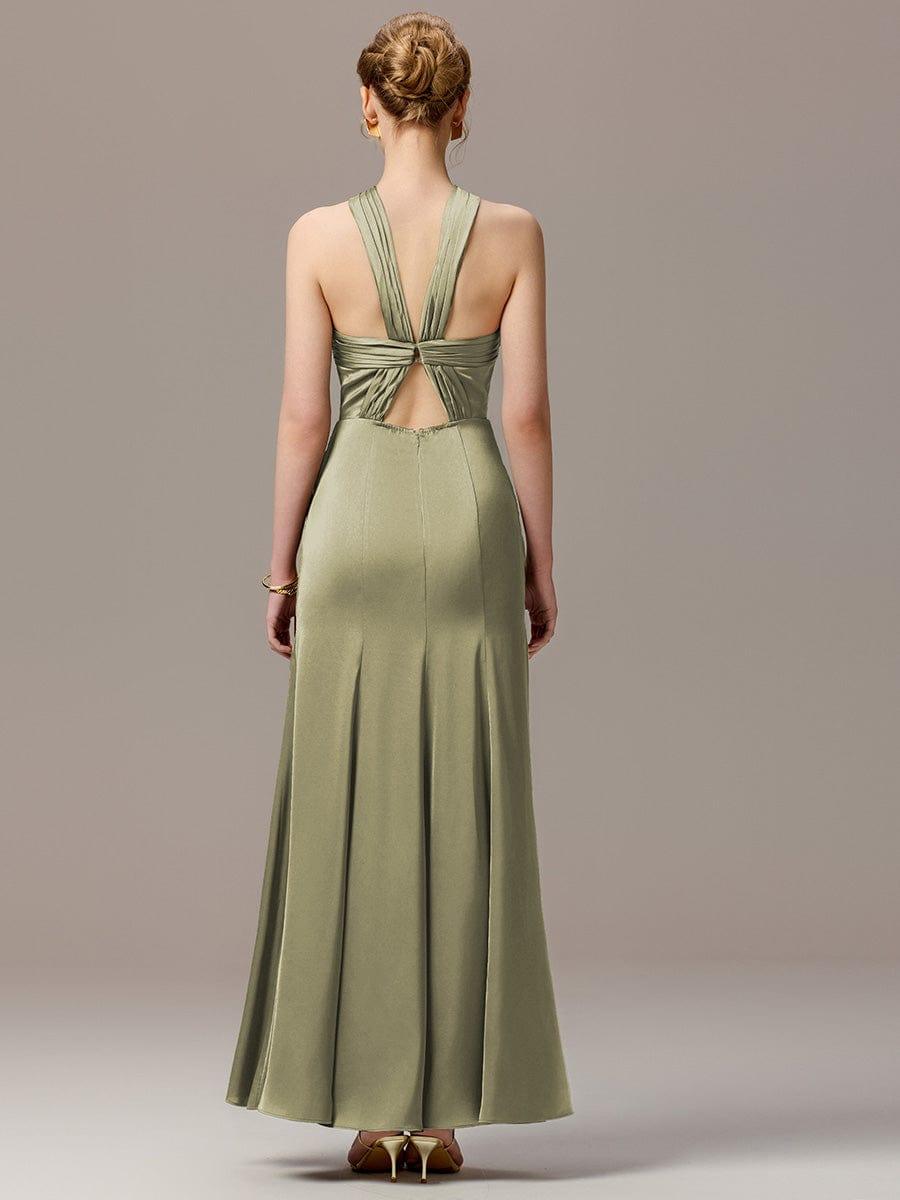 ever BELISSE|Satin Cross Halter Sleeveless Maxi Bridesmaid Dress
