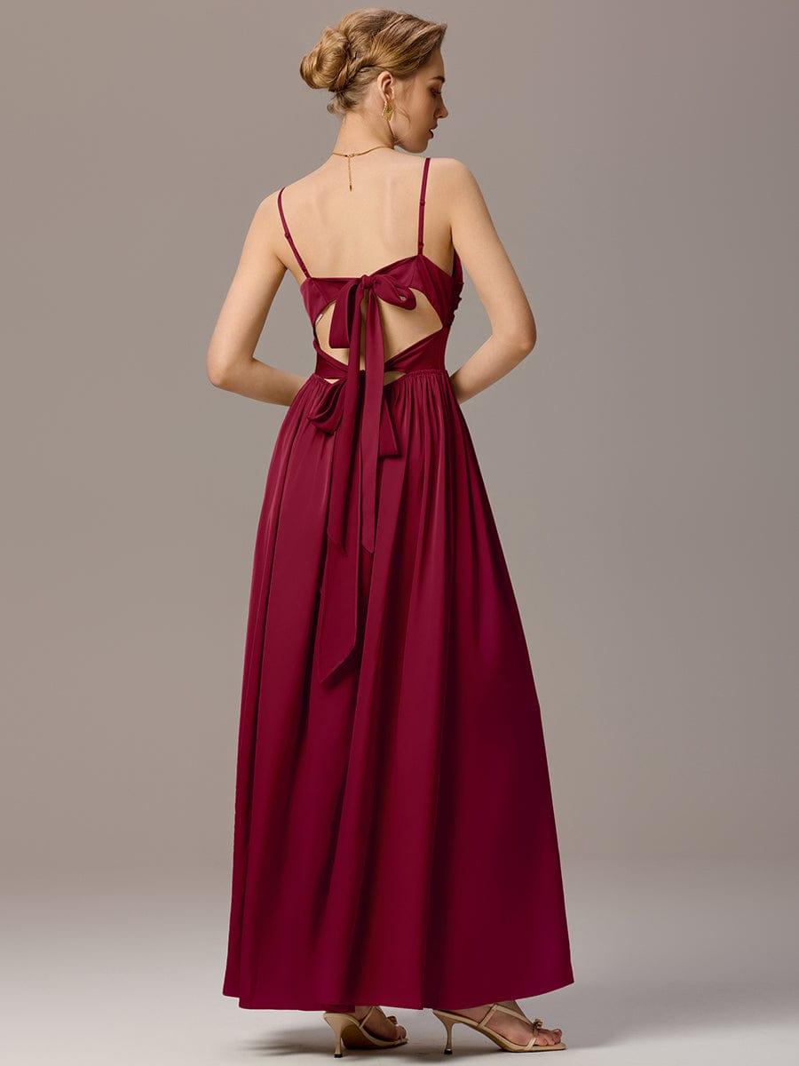 ever BELISSE|Satin Pleated Back-Tie Sleeveless Maxi Bridesmaid Dress