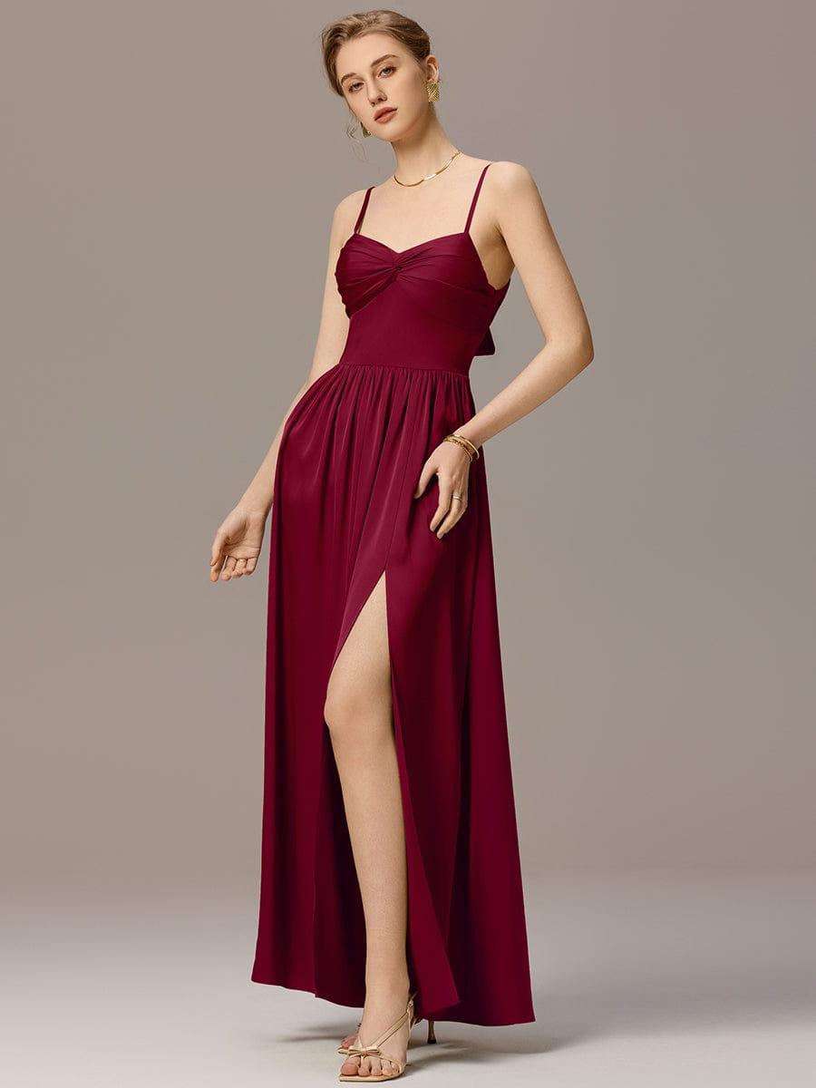 ever BELISSE|Satin Pleated Back-Tie Sleeveless Maxi Bridesmaid Dress
