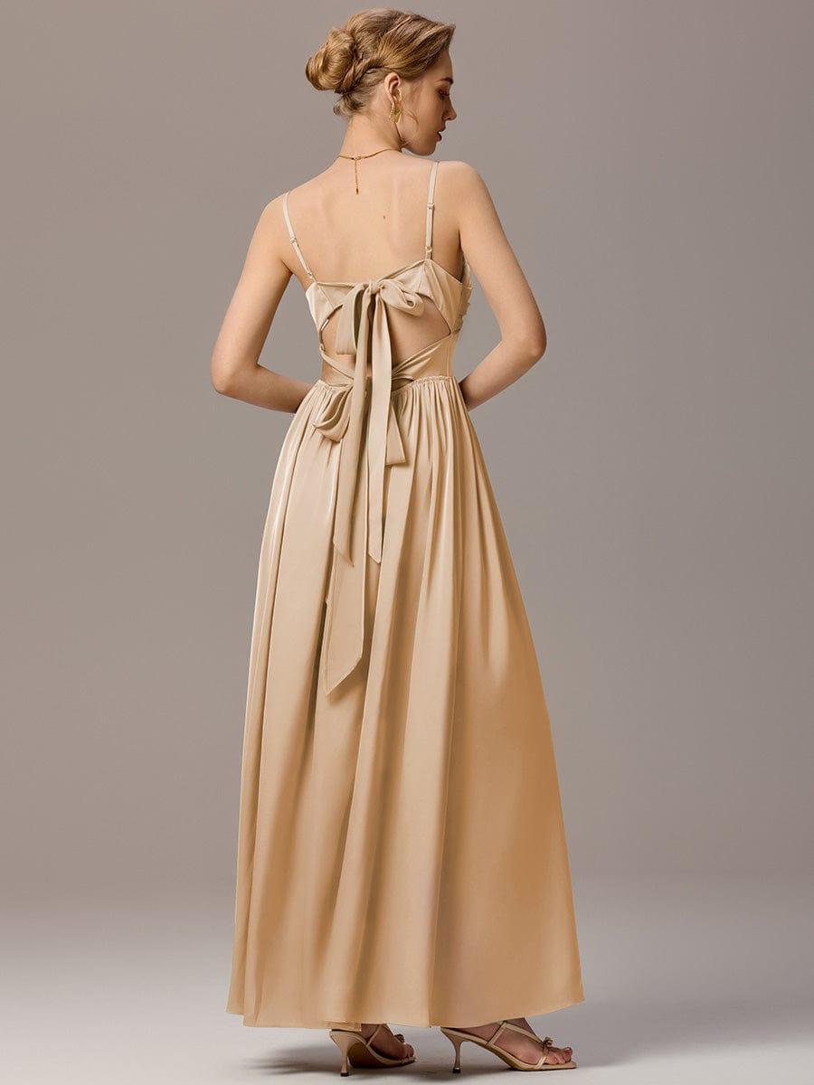 ever BELISSE|Satin Pleated Back-Tie Sleeveless Maxi Bridesmaid Dress