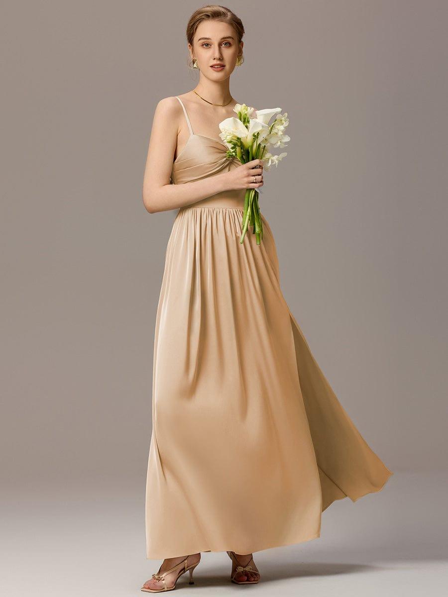 ever BELISSE|Satin Pleated Back-Tie Sleeveless Maxi Bridesmaid Dress