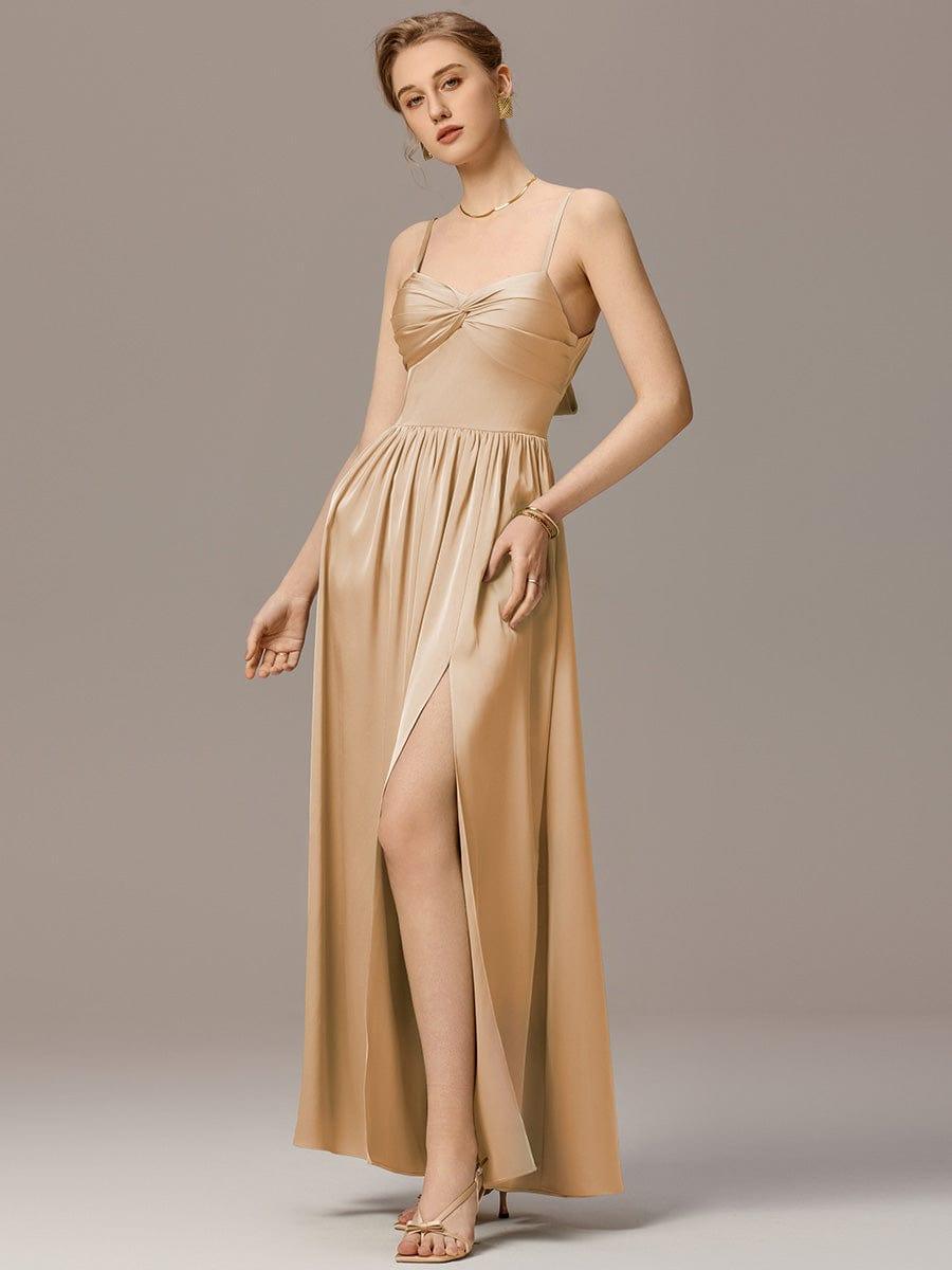 ever BELISSE|Satin Pleated Back-Tie Sleeveless Maxi Bridesmaid Dress