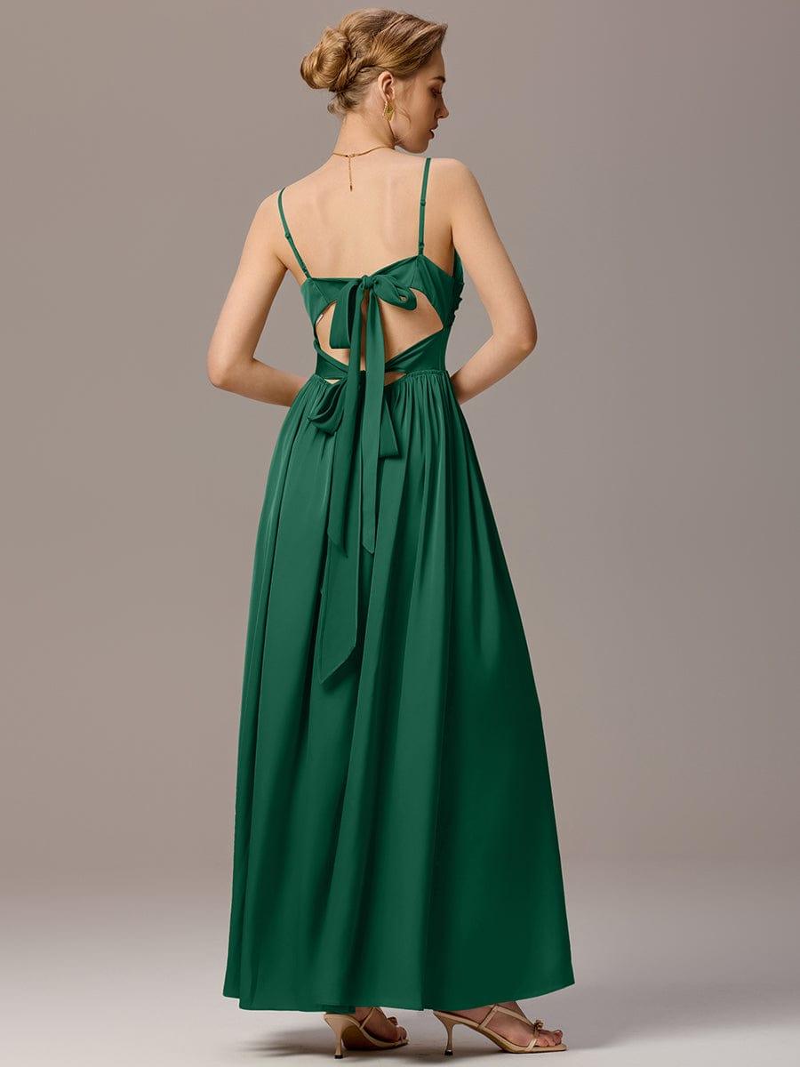 ever BELISSE|Satin Pleated Back-Tie Sleeveless Maxi Bridesmaid Dress