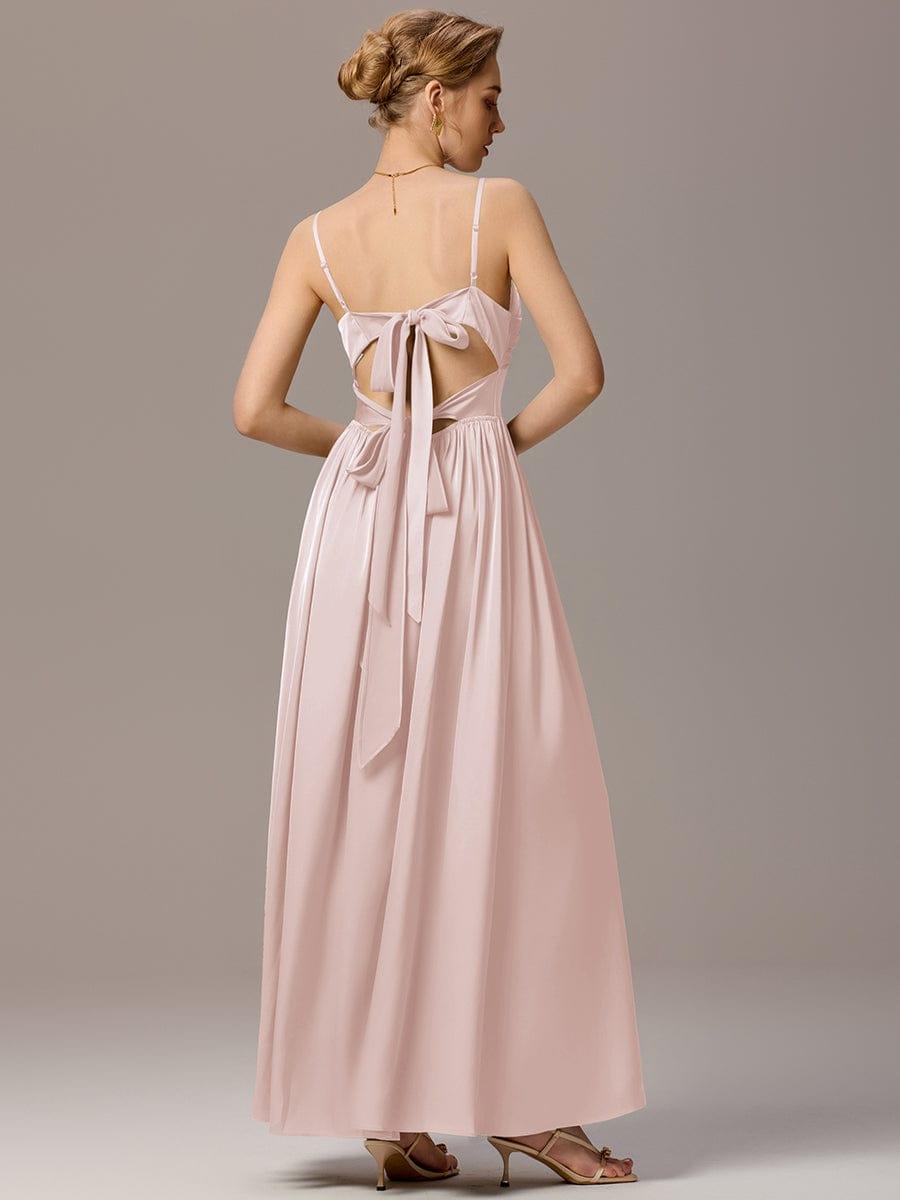 ever BELISSE|Satin Pleated Back-Tie Sleeveless Maxi Bridesmaid Dress