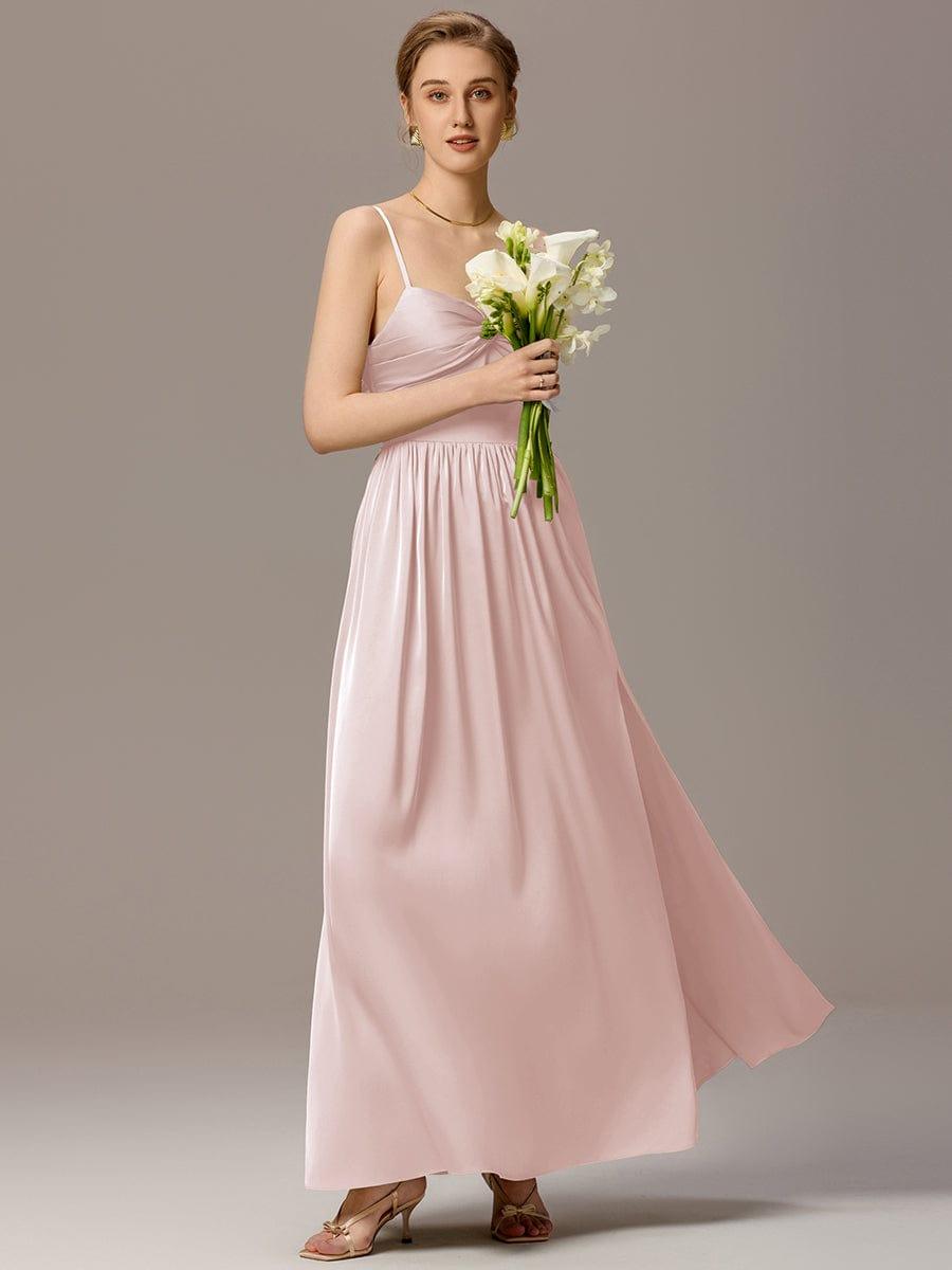 ever BELISSE|Satin Pleated Back-Tie Sleeveless Maxi Bridesmaid Dress