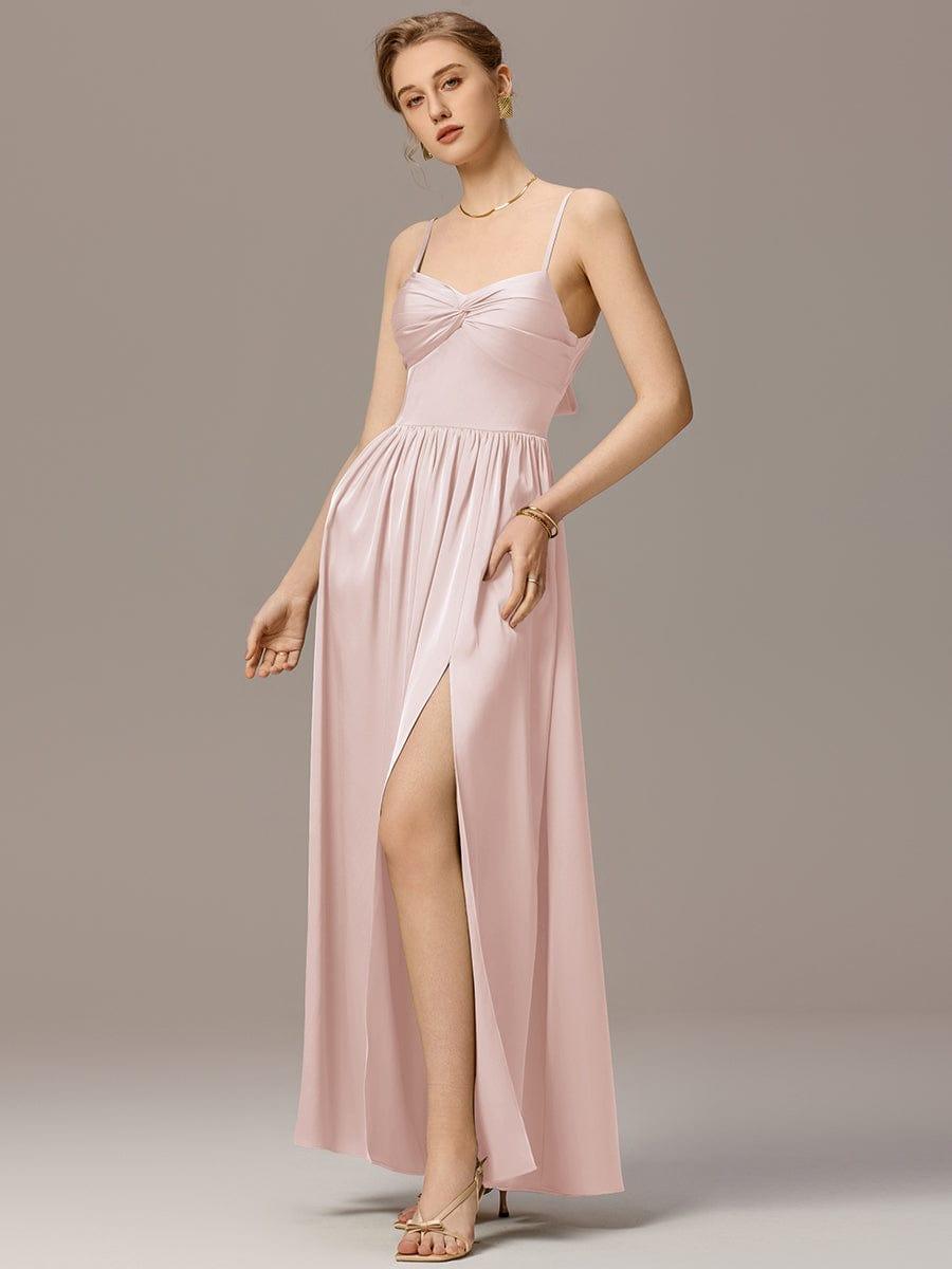 ever BELISSE|Satin Pleated Back-Tie Sleeveless Maxi Bridesmaid Dress