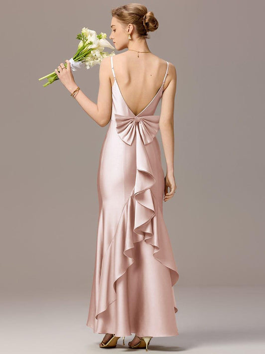 ever BELISSE|Designer Mermaid Bow Ruffled Satin Maxi Bridesmaid Dress