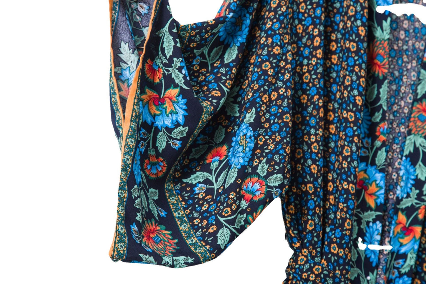 Women's Bohemian Style Black Blue Floral Print Kimono Robe