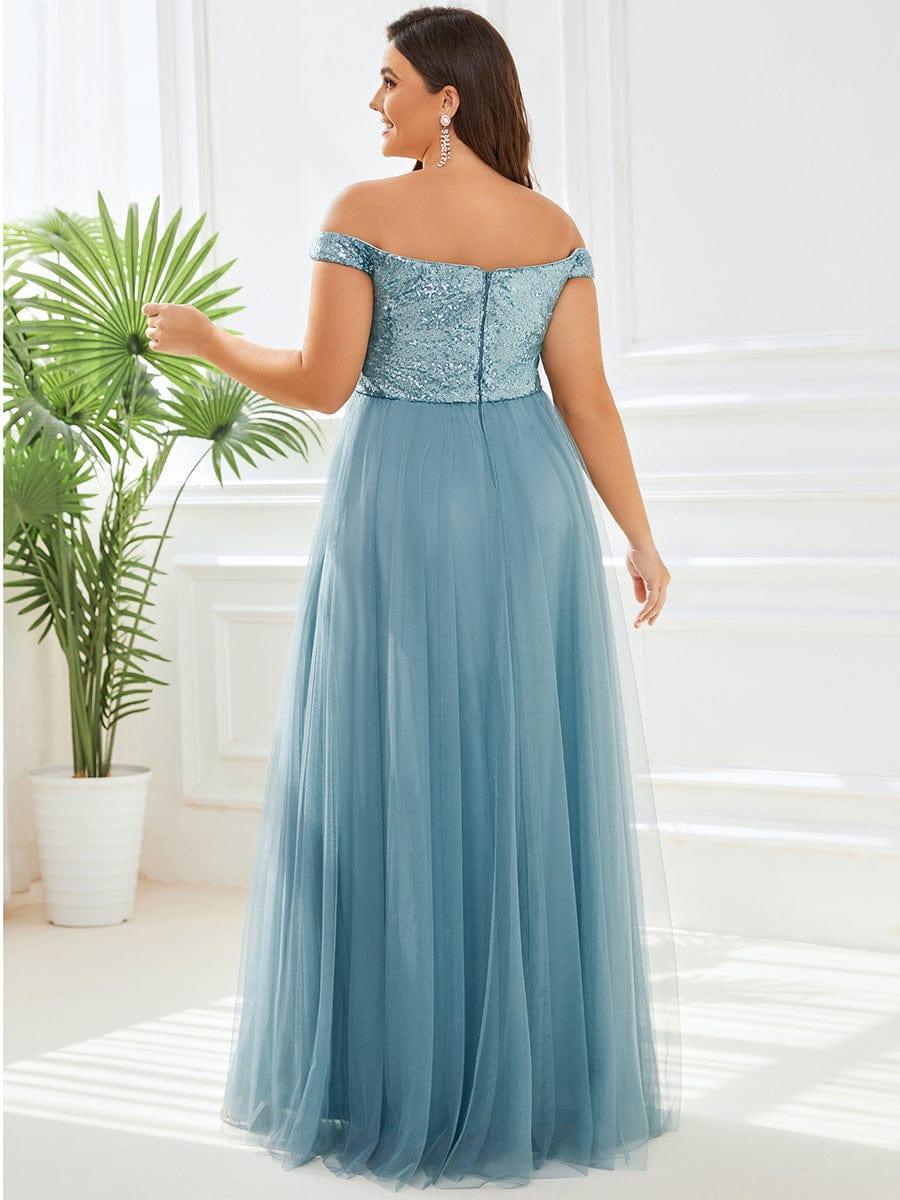 Off Shoulder Tulle & Sequin Sleeveless Evening Dress(Final Sale)