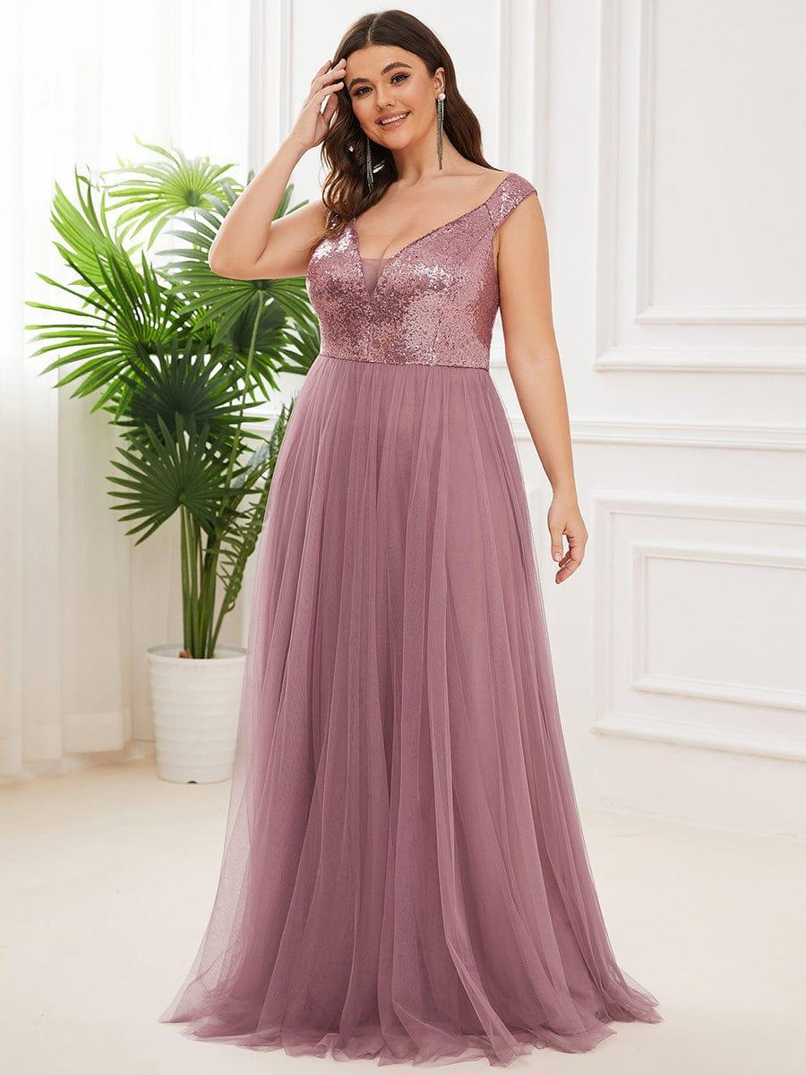 Off Shoulder Tulle & Sequin Sleeveless Evening Dress(Final Sale)