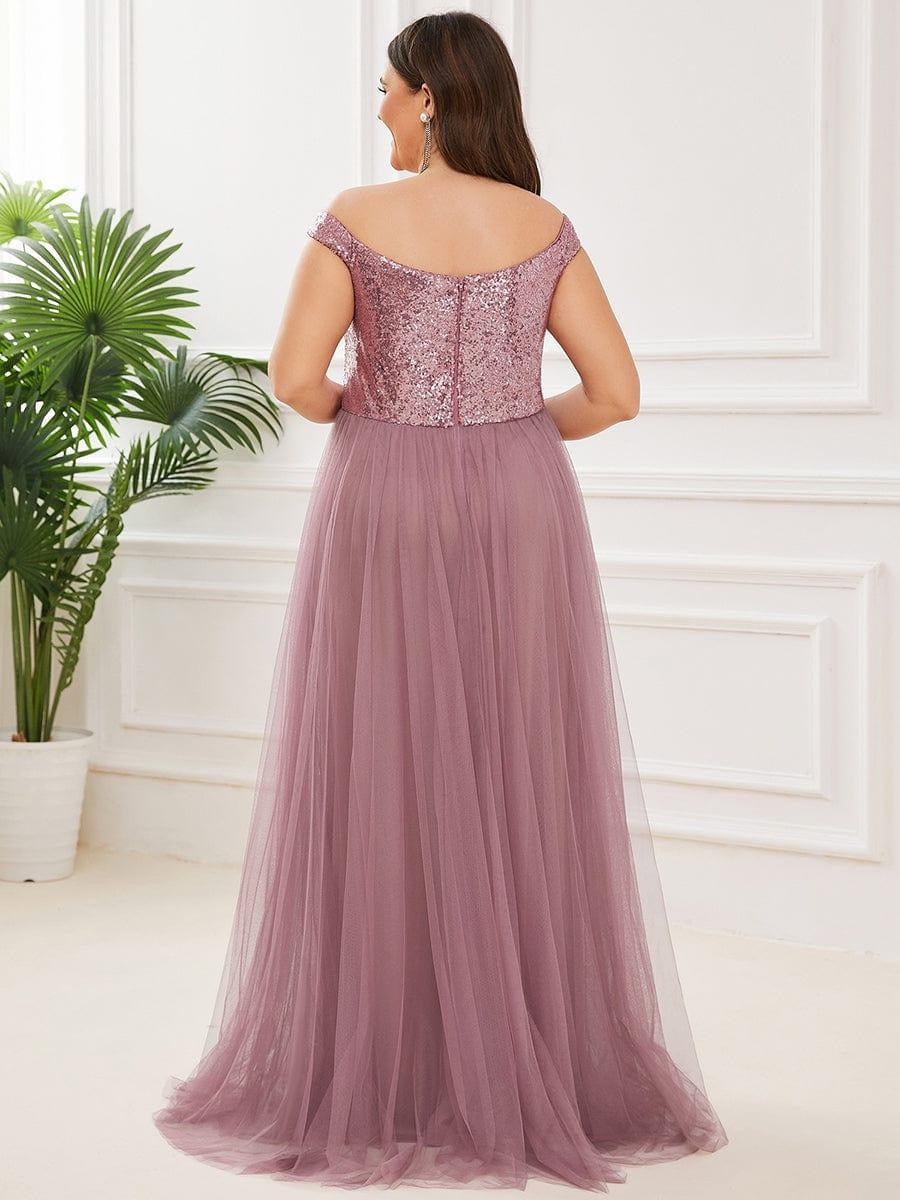 Off Shoulder Tulle & Sequin Sleeveless Evening Dress(Final Sale)
