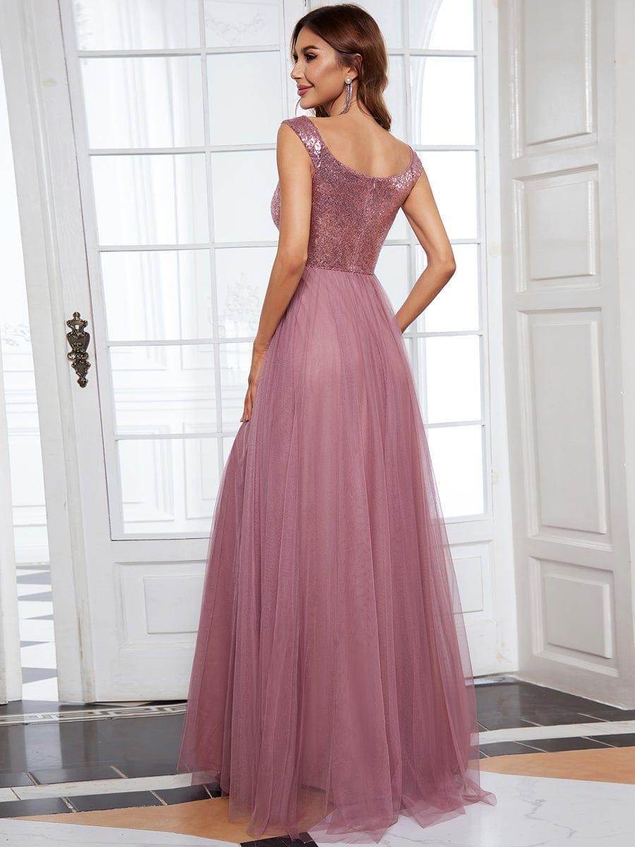 Off Shoulder Tulle & Sequin Sleeveless Evening Dress(Final Sale)