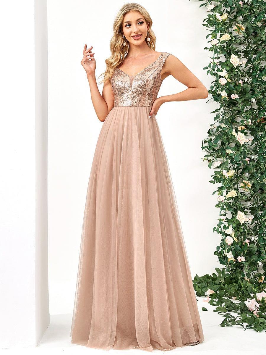 Off Shoulder Tulle & Sequin Sleeveless Evening Dress(Final Sale)
