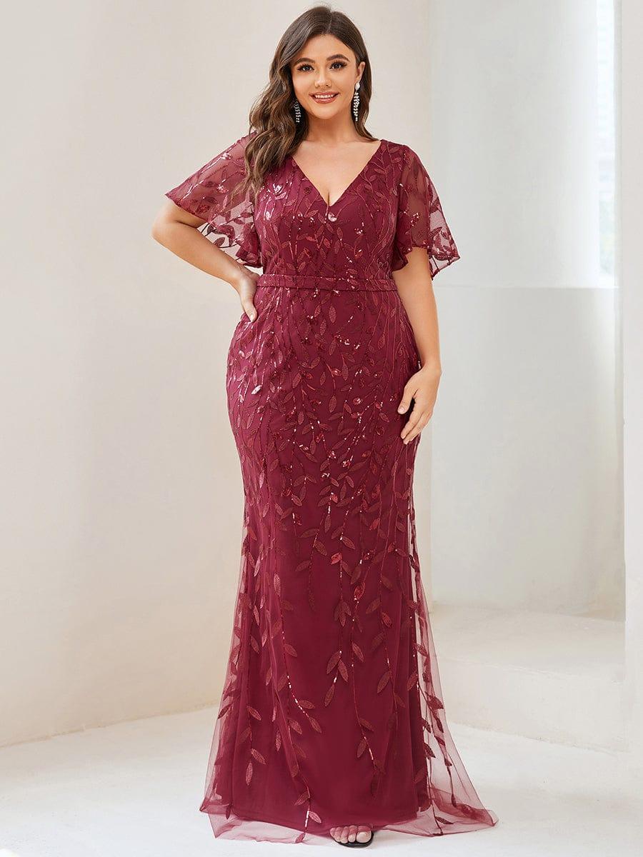 ever DIONE|Gorgeous V Neck Leaf-Sequined Fishtail Party Dress(Final Sale)