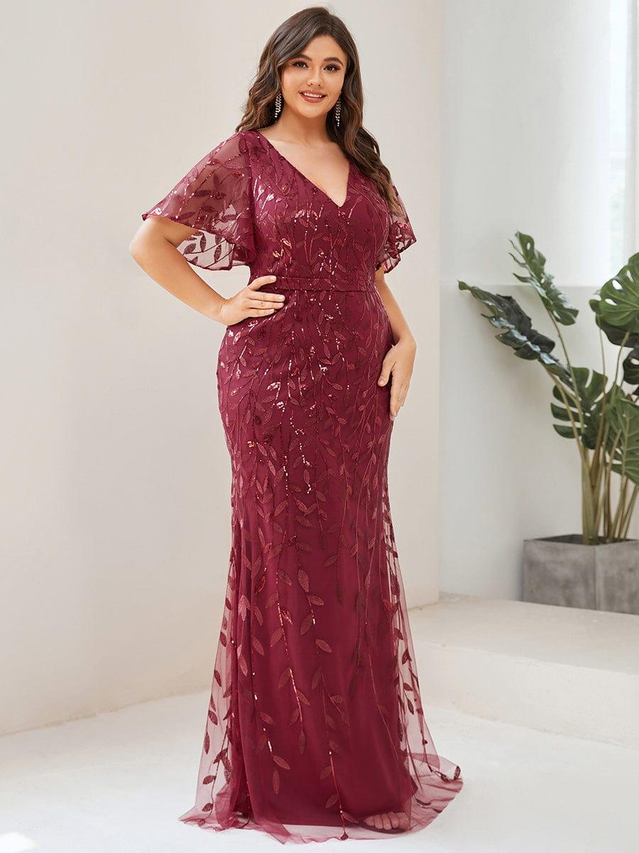 ever DIONE|Gorgeous V Neck Leaf-Sequined Fishtail Party Dress(Final Sale)