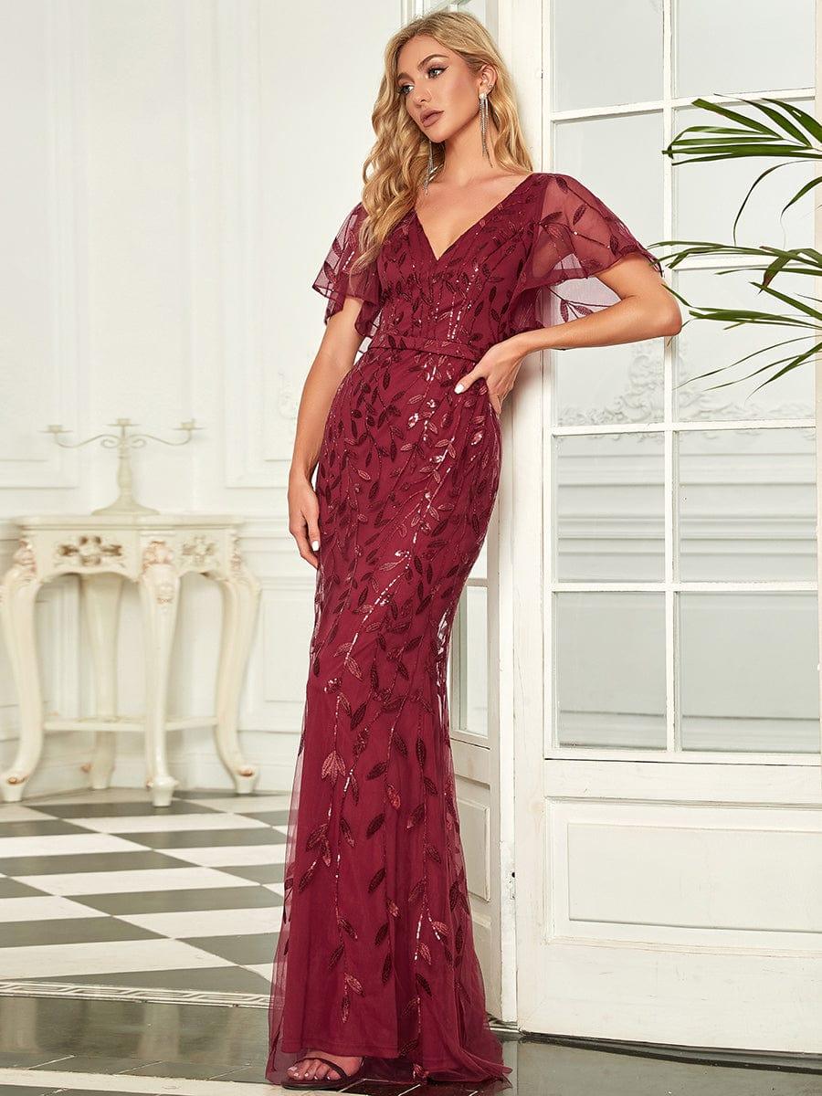 ever DIONE|Gorgeous V Neck Leaf-Sequined Fishtail Party Dress(Final Sale)
