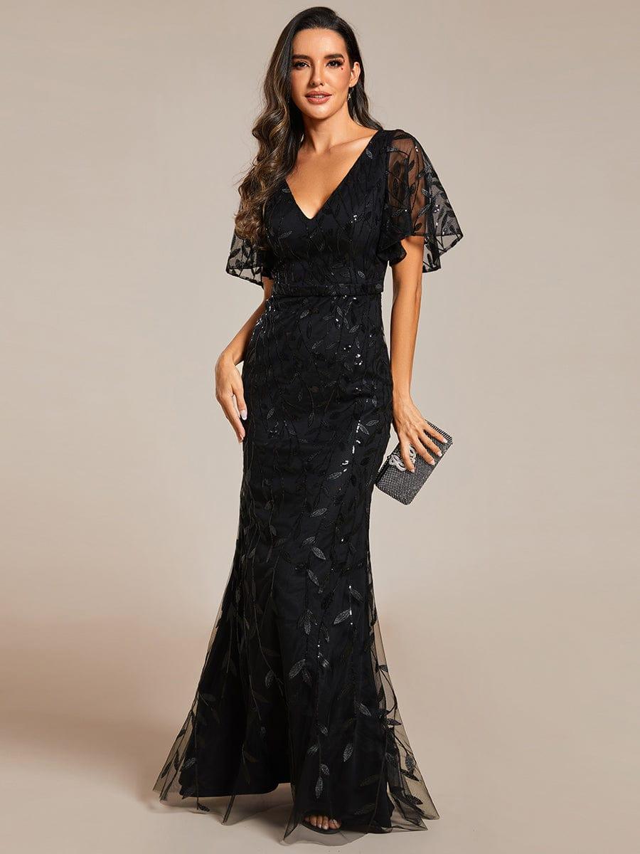 ever DIONE|Gorgeous V Neck Leaf-Sequined Fishtail Party Dress(Final Sale)
