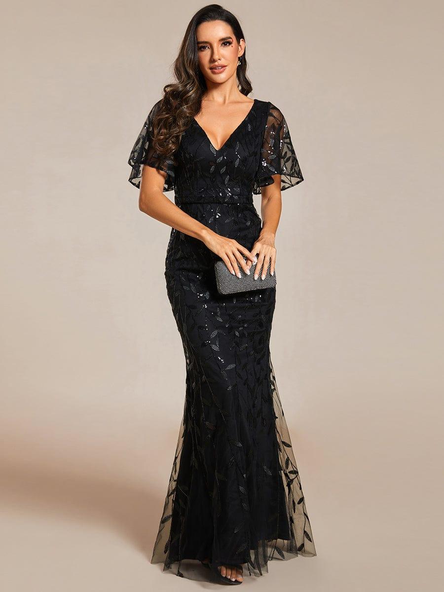 ever DIONE|Gorgeous V Neck Leaf-Sequined Fishtail Party Dress(Final Sale)