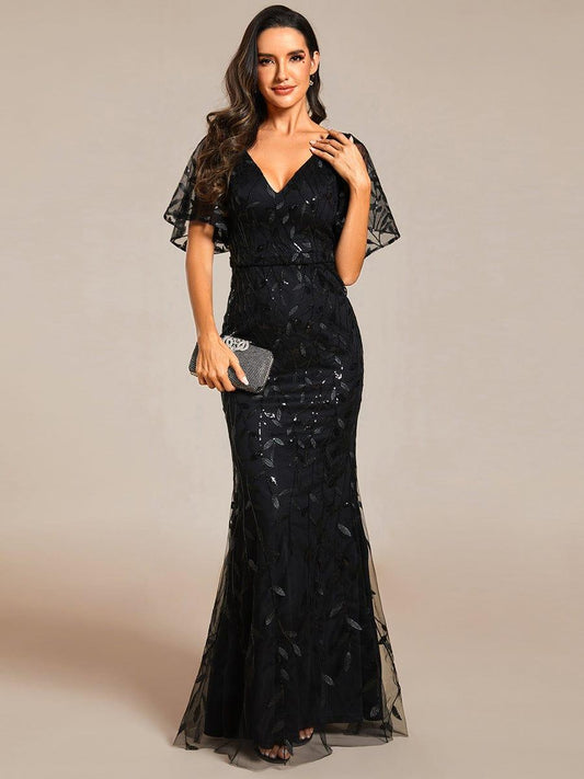 ever DIONE|Gorgeous V Neck Leaf-Sequined Fishtail Party Dress(Final Sale)