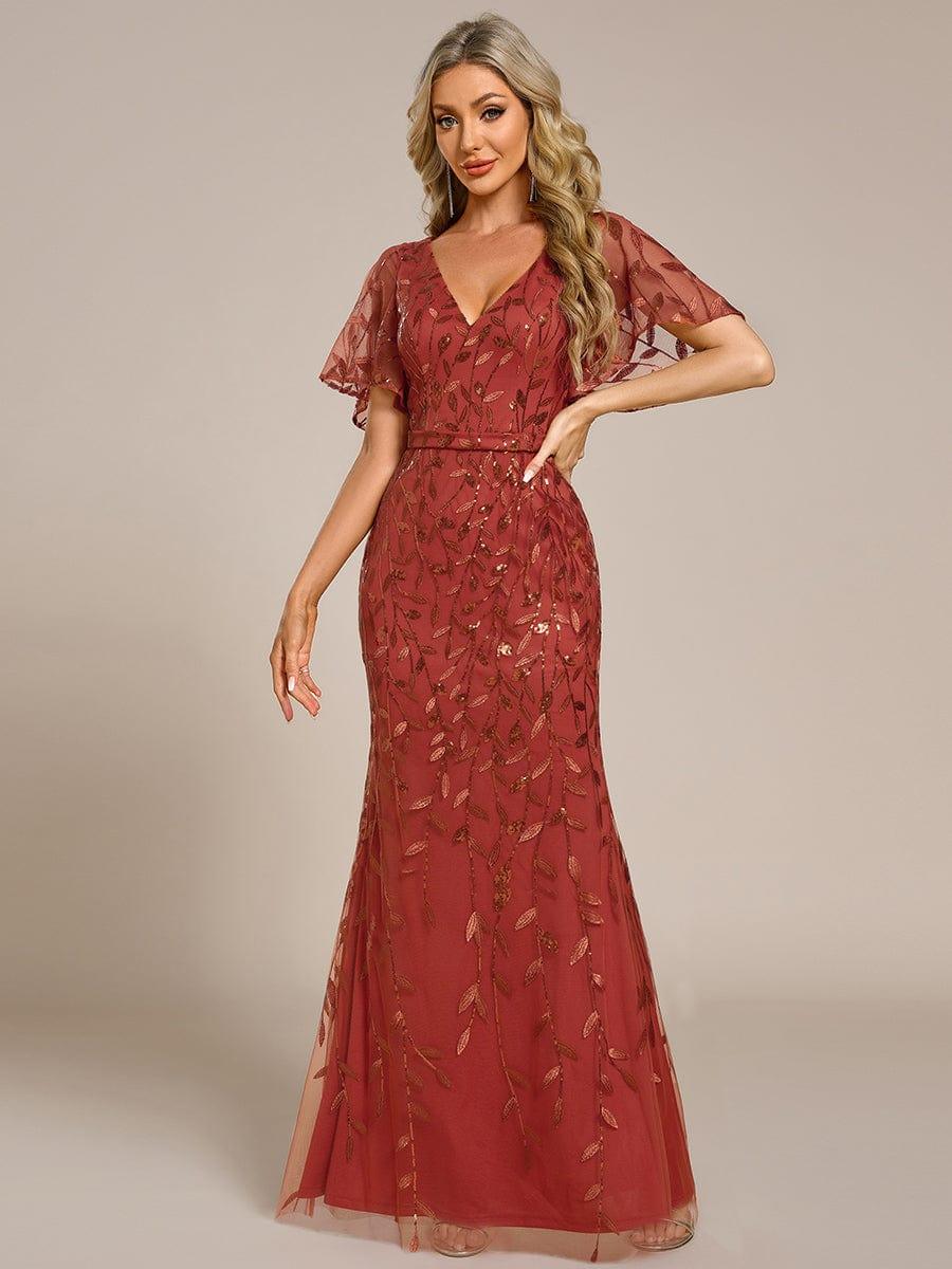 ever DIONE|Gorgeous V Neck Leaf-Sequined Fishtail Party Dress(Final Sale)