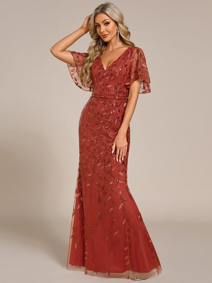 ever DIONE|Gorgeous V Neck Leaf-Sequined Fishtail Party Dress(Final Sale)