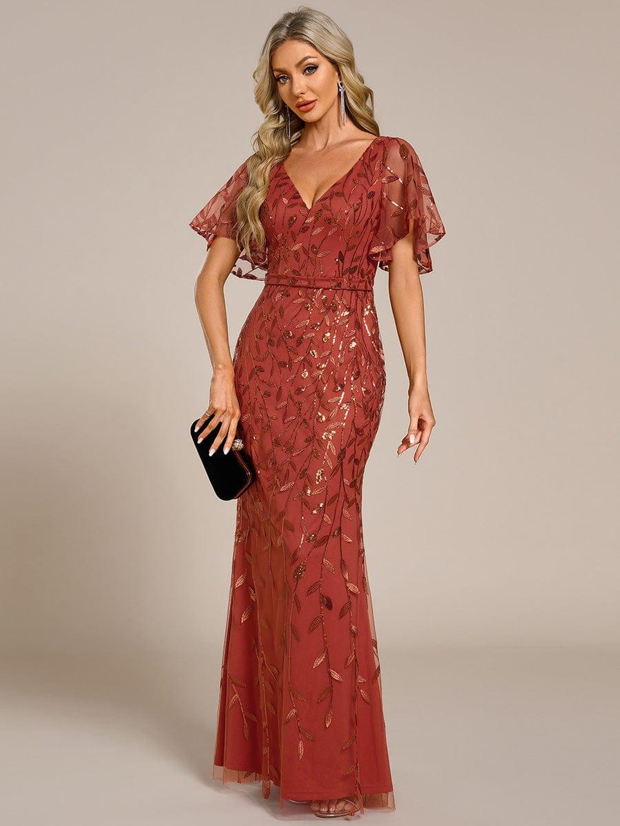 ever DIONE|Gorgeous V Neck Leaf-Sequined Fishtail Party Dress(Final Sale)