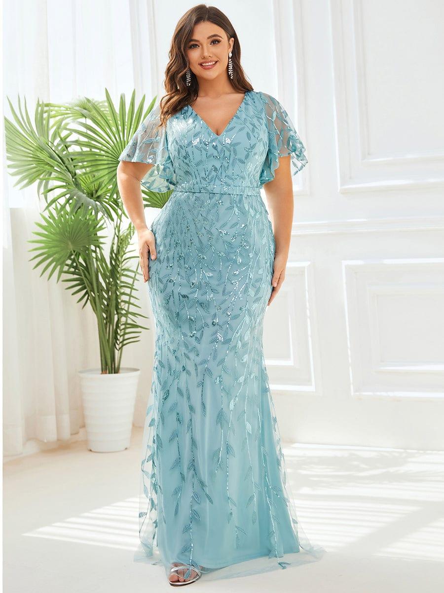 ever DIONE|Gorgeous V Neck Leaf-Sequined Fishtail Party Dress(Final Sale)