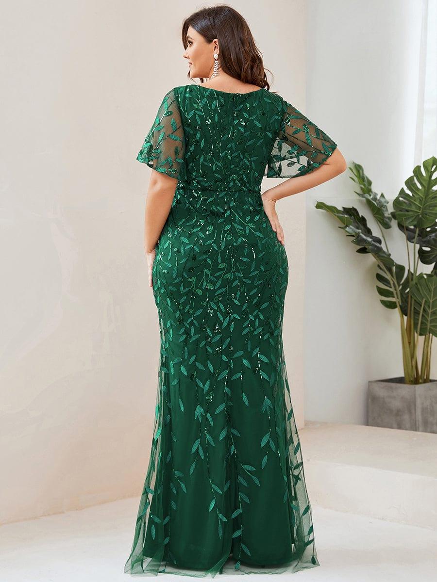 ever DIONE|Gorgeous V Neck Leaf-Sequined Fishtail Party Dress(Final Sale)