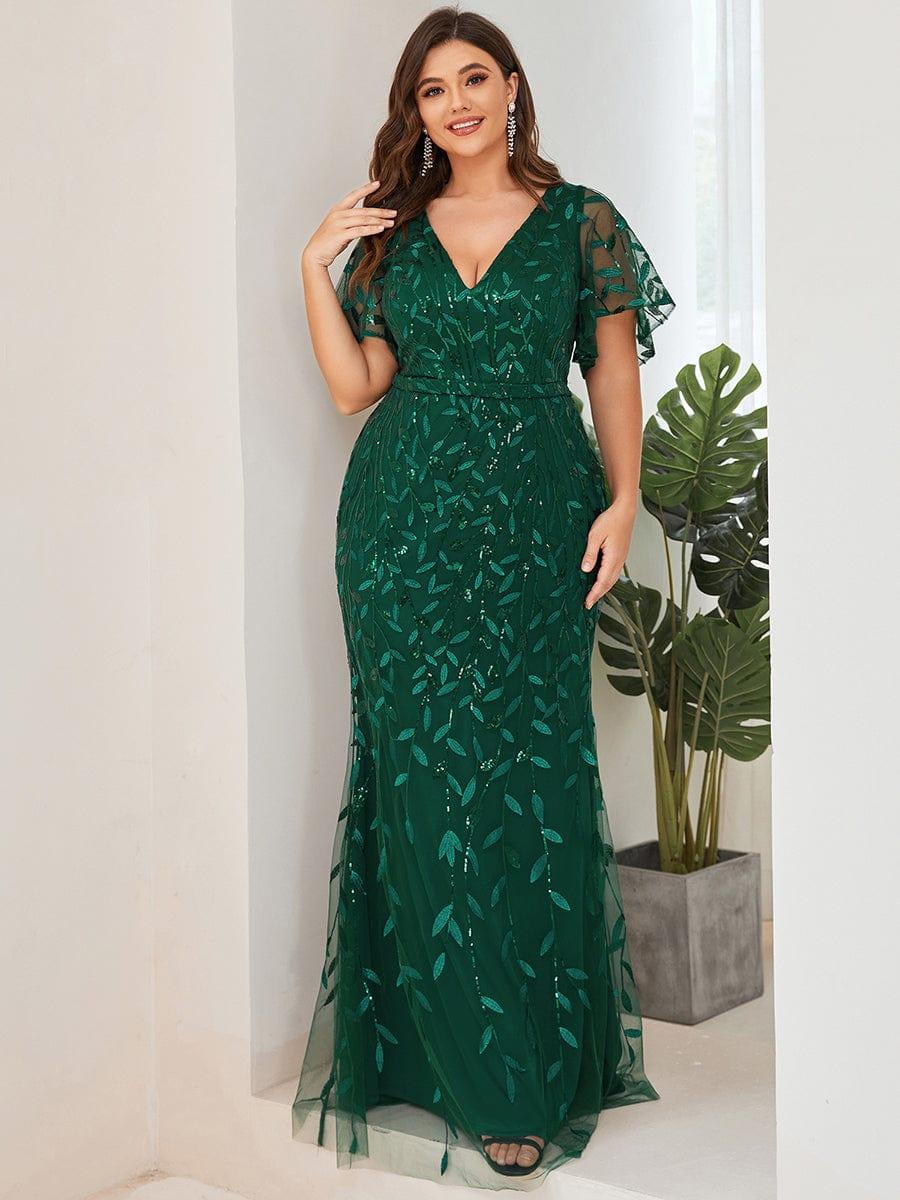 ever DIONE|Gorgeous V Neck Leaf-Sequined Fishtail Party Dress(Final Sale)