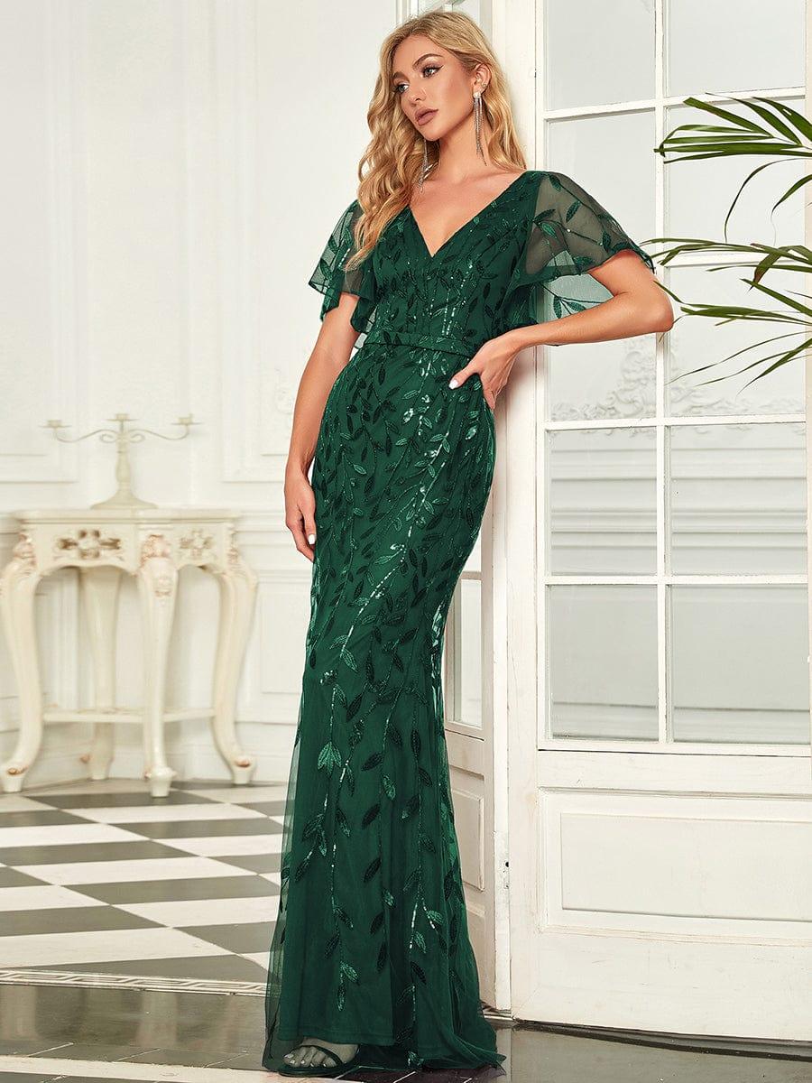 ever DIONE|Gorgeous V Neck Leaf-Sequined Fishtail Party Dress(Final Sale)