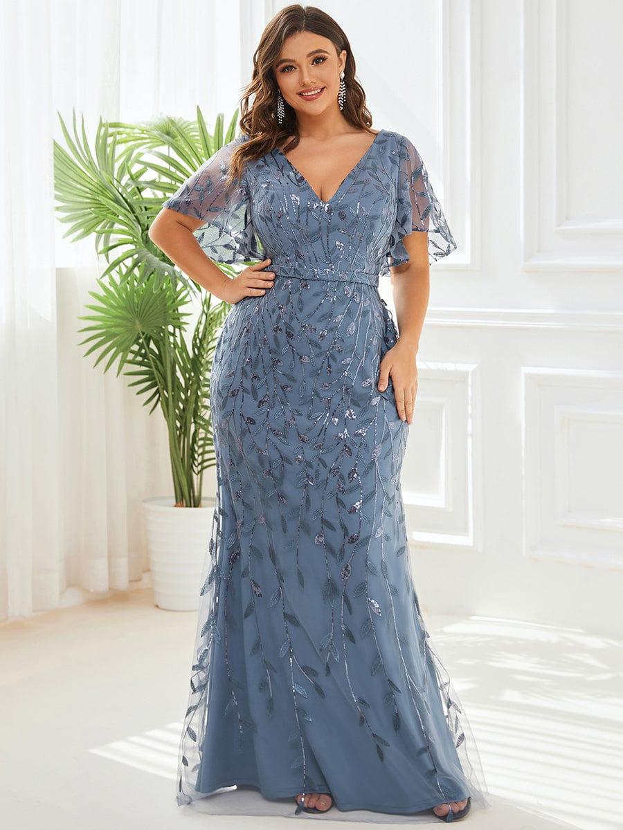 ever DIONE|Gorgeous V Neck Leaf-Sequined Fishtail Party Dress(Final Sale)