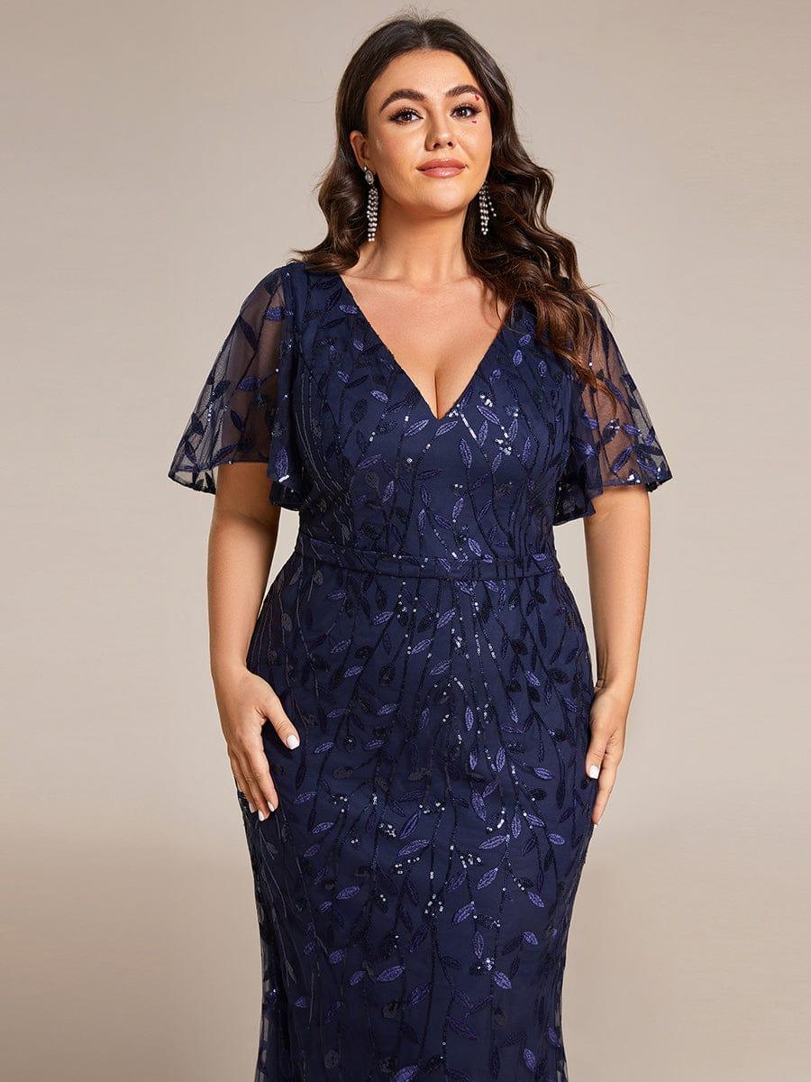 ever DIONE|Gorgeous V Neck Leaf-Sequined Fishtail Party Dress(Final Sale)