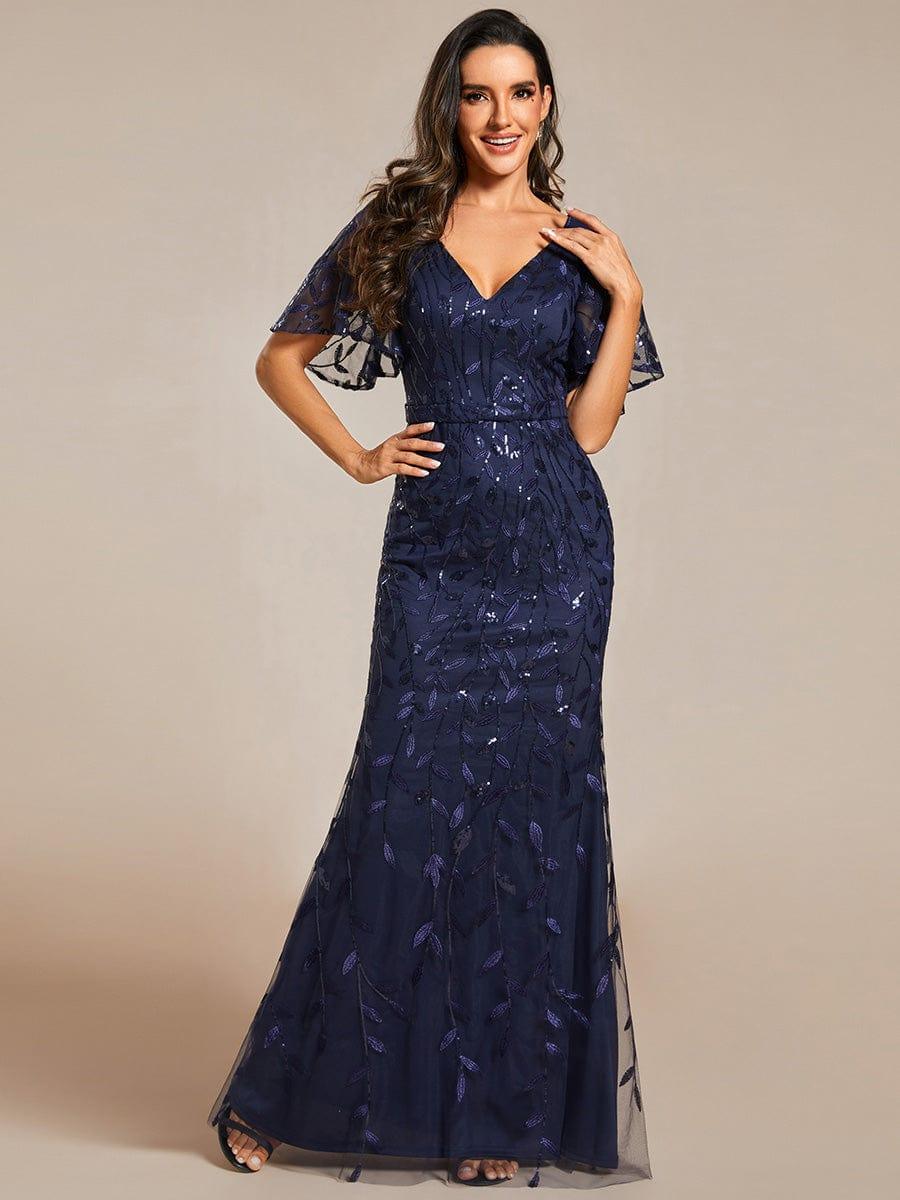ever DIONE|Gorgeous V Neck Leaf-Sequined Fishtail Party Dress(Final Sale)