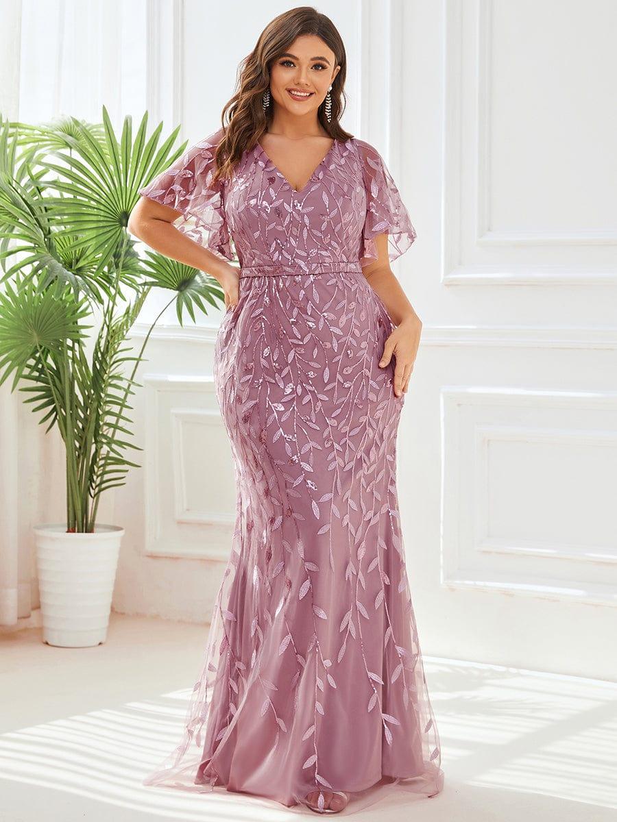 ever DIONE|Gorgeous V Neck Leaf-Sequined Fishtail Party Dress(Final Sale)