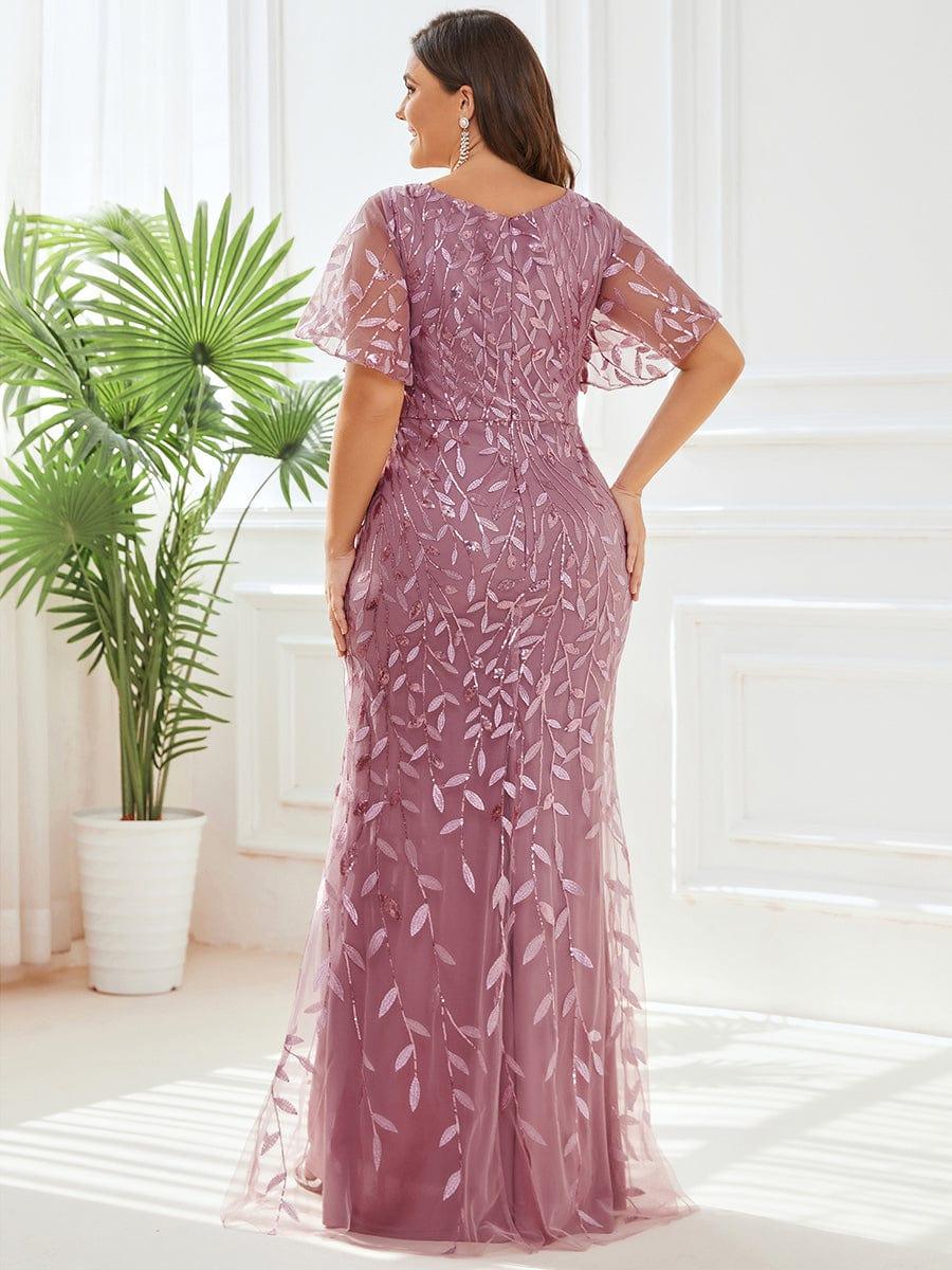 ever DIONE|Gorgeous V Neck Leaf-Sequined Fishtail Party Dress(Final Sale)