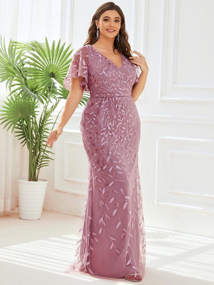 ever DIONE|Gorgeous V Neck Leaf-Sequined Fishtail Party Dress(Final Sale)